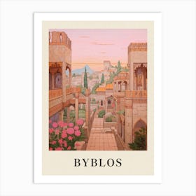 Byblos Lebanon 1 Vintage Pink Travel Illustration Poster Art Print