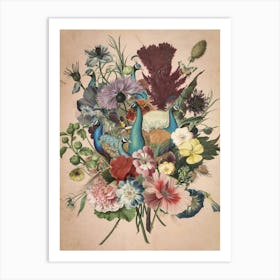 Peacocks And Flowers Art Print