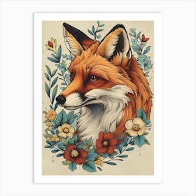 Amazing Red Fox With Flowers 23 Art Print