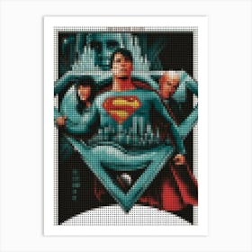 Superman In A Pixel Dots Art Style Art Print
