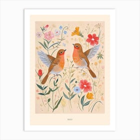 Folksy Floral Animal Drawing Bird 2 Poster Art Print