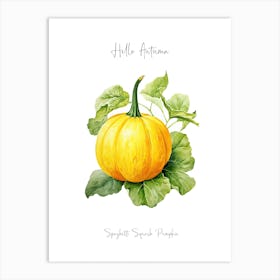 Hello Autumn Spaghetti Squash Pumpkin Watercolour Illustration 4 Art Print