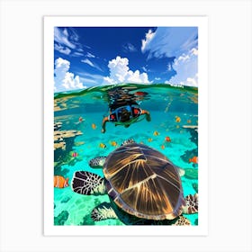 Scuba Diving With Turtle And Fish Art Print