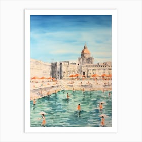 Swimming In Lisbon Portugal Watercolour Art Print