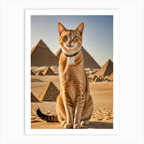 Purrfectly Posed: A Cat's Sightseeing Journey Cat In Egypt Art Print