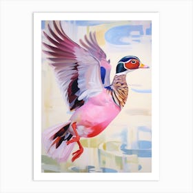 Pink Ethereal Bird Painting Wood Duck 1 Art Print