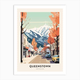 Vintage Winter Travel Poster Queenstown New Zealand 1 Art Print