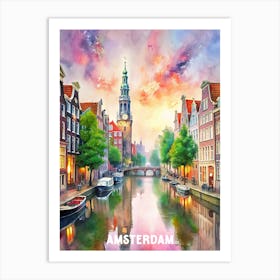 Amsterdam City Watercolor Landscape Art Print
