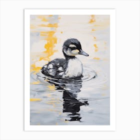 Minimalist Duckling Floating On The Lake Black & Grey 1 Art Print