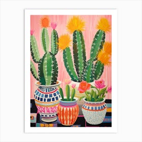 Cactus Painting Maximalist Still Life Fishhook Cactus 4 Art Print