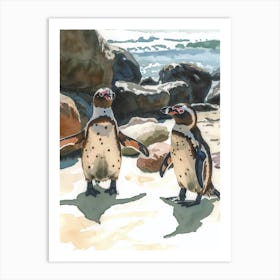 Humboldt Penguin Boulders Beach Simons Town Watercolour Painting 3 Art Print