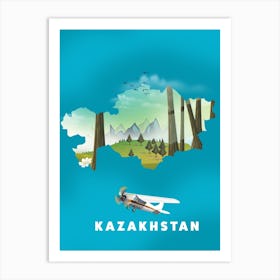 Kazakhstan Travel map Art Print