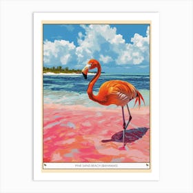 Greater Flamingo Pink Sand Beach Bahamas Tropical Illustration 6 Poster Art Print