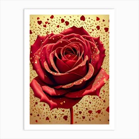 Red Rose With Hearts 1 Art Print