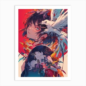 Girl With A Bird 2 Art Print