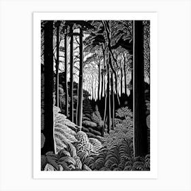 Bernheim Arboretum And Research Forest, Usa Linocut Black And White Vintage Art Print