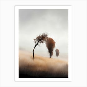 Three Trees In The Fog Art Print