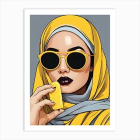 Muslim yellow Girl In Hijab, pop art Art Print