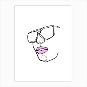 Minimalist Line Art Face Of A Woman With Glasses Art Print