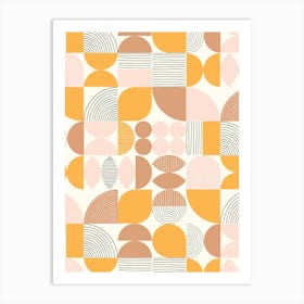 Modern Art Geometric Shapes Gold Pink Tan 1 Art Print