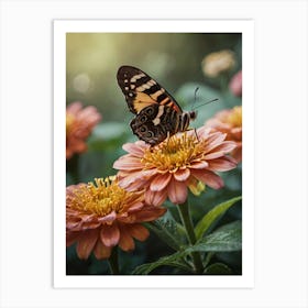 Butterfly On Zinnia Art Print