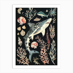 Port Jackson Shark Seascape Black Background Illustration 2 Art Print