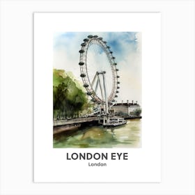 London Eye, London 2 Watercolour Travel Poster Art Print