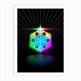 Neon Geometric Glyph in Candy Blue and Pink with Rainbow Sparkle on Black n.0077 Art Print
