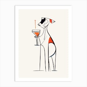 Dog And Cocktail Line Art 2 Art Print