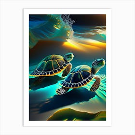 Hatchlings Making Their Way To The Ocean, Sea Turtle Abstract 1 Art Print