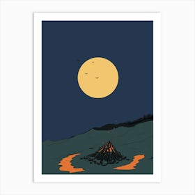 Moonlit Night Camp Fire Affiche