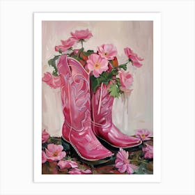 Pink Cowgirl Boots Painting Hot Pink Western 3 Art Print