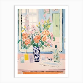 A Vase With Sweet Pea, Flower Bouquet 1 Art Print