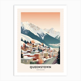 Vintage Winter Travel Poster Queenstown New Zealand 3 Art Print