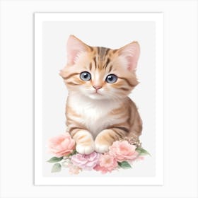 Cute Kitten With Flowers 1 Art Print