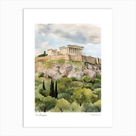 The Acropolis, Athens 4 Watercolour Travel Poster Art Print