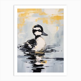 Black & White Duckling Reflection Art Print