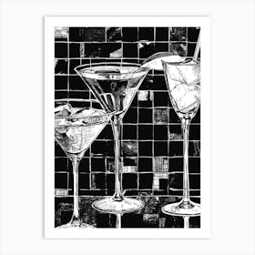 Geometric Sketch Of Cocktails In Martini Glasses Art Print