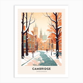 Vintage Winter Travel Poster Cambridge United Kingdom 2 Art Print