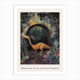 Dinosaur In An Ancient Tunnel Covered In Vines Painting 2 Poster Art Print
