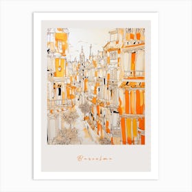 Barcelona Spain 2 Orange Drawing Poster Art Print