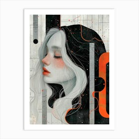 Female Portrait. Red, Black and White Graphic Art Print