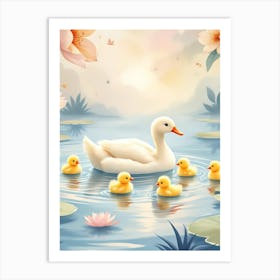 The Dreamy Pond Vintage Water Color Style AI Art Print