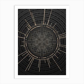 Geometric Glyph Symbol in Gold with Radial Array Lines on Dark Gray n.0186 Art Print