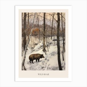 Vintage Winter Animal Painting Poster Wild Boar 1 Art Print