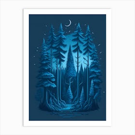 A Fantasy Forest At Night In Blue Theme 15 Art Print