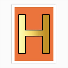 Letter H Gold Alphabet Orange Art Print