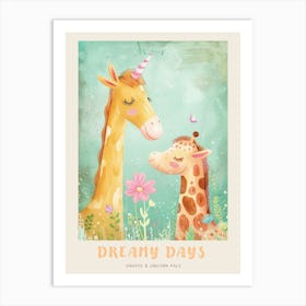 Giraffe & Unicorn Pastel Storybook Style 2 Poster Art Print