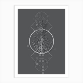 Vintage Yellow Asphodel Botanical with Line Motif and Dot Pattern in Ghost Gray n.0230 Art Print