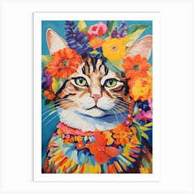 Kurilian Bobtail Cat With A Flower Crown Painting Matisse Style 4 Art Print